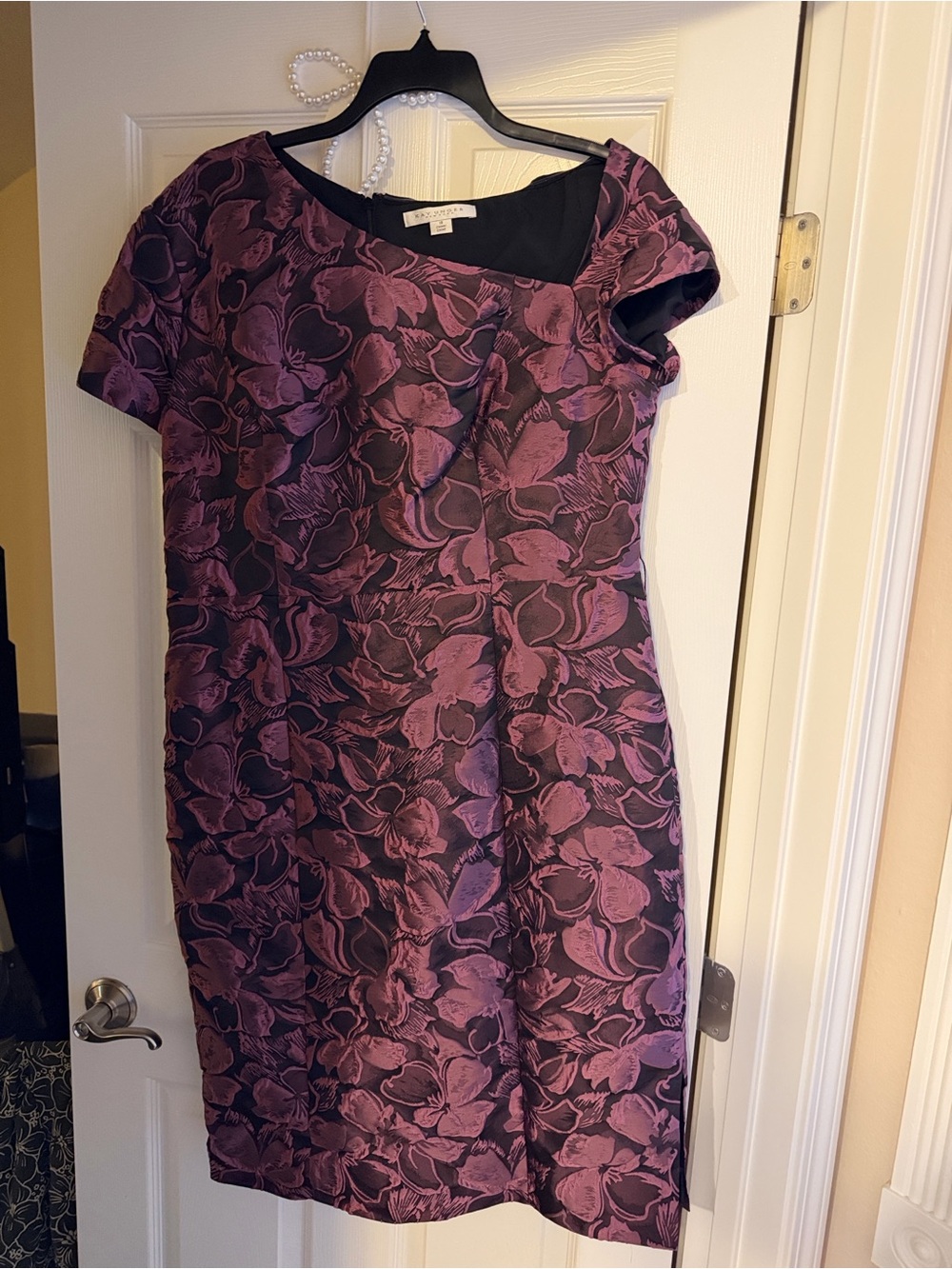 Kay Unger Purple Floral Jacquard Midi Dress